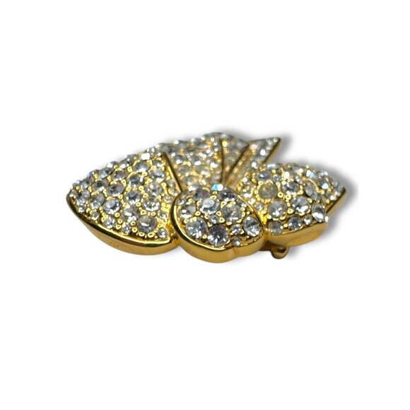 Nolan Miller Gold Tone Double Bow Brooch Pavé Crystal Chatons - Picture 10 of 10